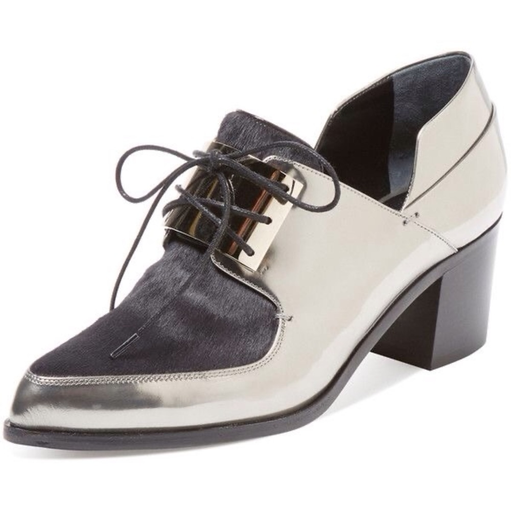 Jason Wu Silver, Leather, Pony Hair Brogues Oxfords 7.5